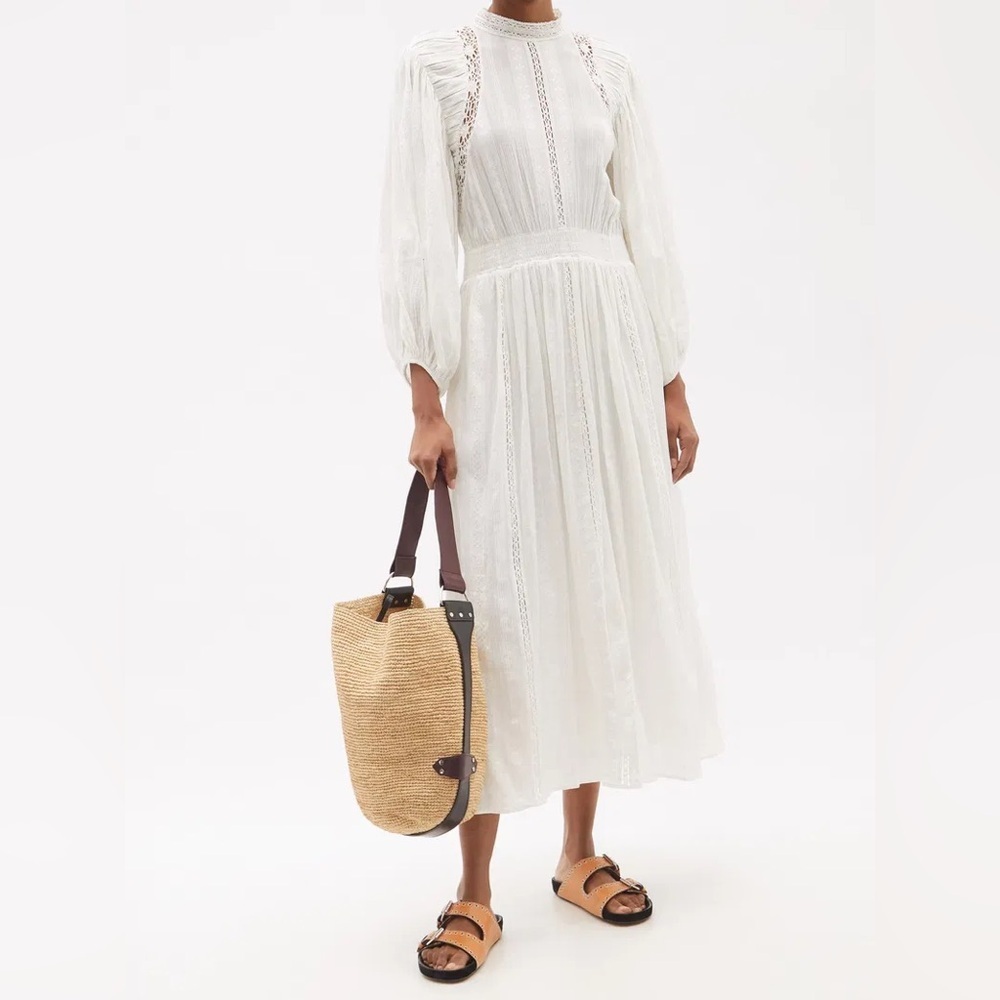 Isabel Marant Etoile Jaena voile lace inset long sleeve dress in off white